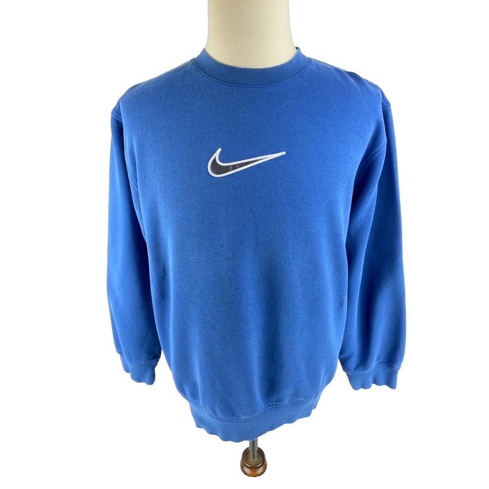 Nike Vtg 90s Y2K Big Swoosh Crewneck‎ Sweatshirt Center Check Size M